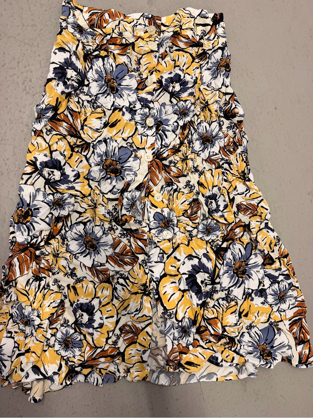 Philosophy xs Floral Button-Front A-Line Skirt in Yellow and Blue
